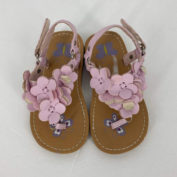 Laura Ashley Infant Baby Thong Sandals Size 5 Pink Faux Leather Floral detail - Picture 2 of 5